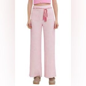 Maje Pink Tweed Trousers with Braided Belt